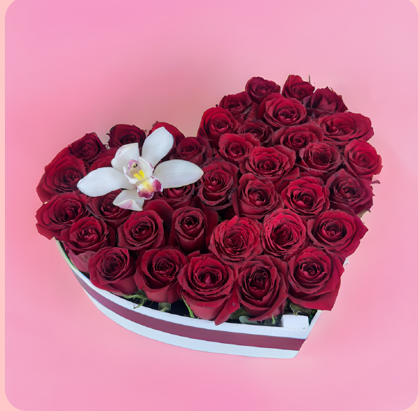 Caja Floral Rosas y Orquídea